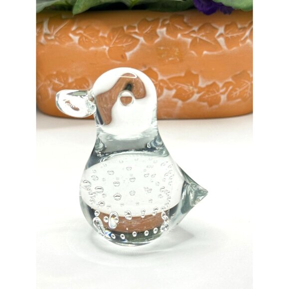 Handcrafted Clear Glass Duck Figurine With Bubble Design - Picture 3 of 6